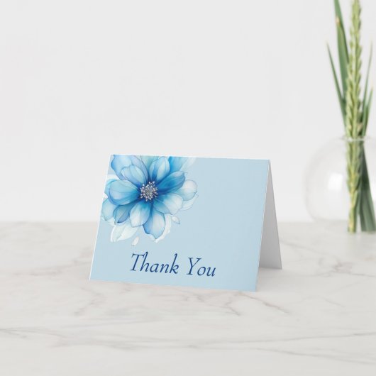 Elegant Blue Floral Dankeskarte (Vorderseite)