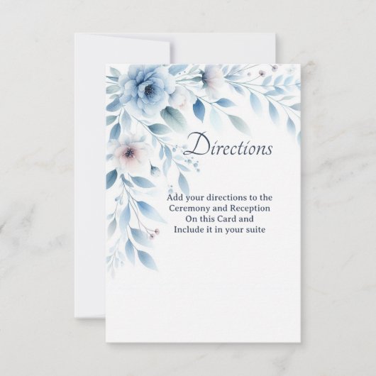 Elegant Blue Floral Directions Enclosure Card Dankeskarte (Vorderseite)