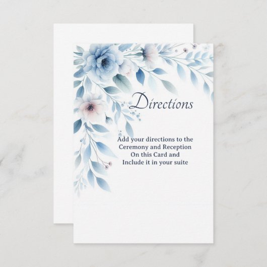 Elegant Blue Floral Directions Enclosure Card Dankeskarte (Vorne/Hinten)