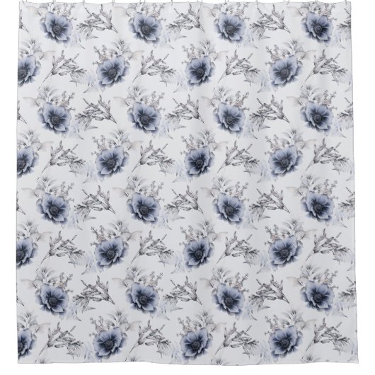 Elegant Blue Floral Duschvorhang (Vorderseite)