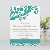 Elegant Blue Floral Einladung (Stehend Vorderseite)