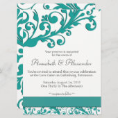 Elegant Blue Floral Einladung (Vorne/Hinten)