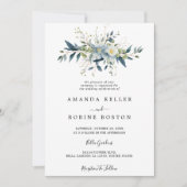 Elegant Blue Floral & Eucalyptus Wedding Einladung (Vorderseite)