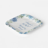 Elegant Blue Floral Frame 100. Geburtstagsparty Pappteller (Gewinkelt)