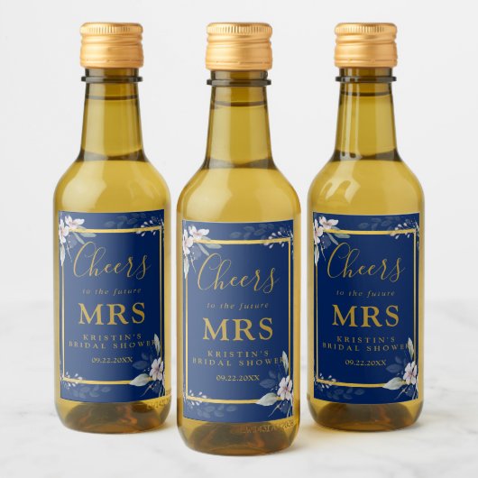 Elegant Blue Floral Future Mrs. Brautparty Weinetikett (Flaschen)