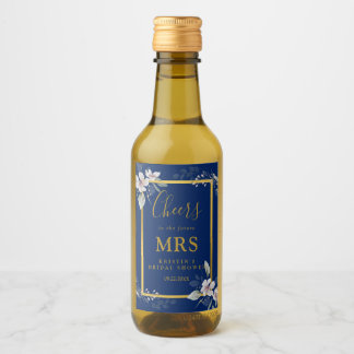 Elegant Blue Floral Future Mrs. Brautparty Weinetikett
