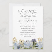 Elegant Blue Floral Garden Hochzeitstag Einladung (Vorderseite)