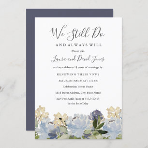 Elegant Blue Floral Garden Hochzeitstag Einladung