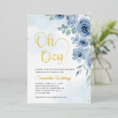 Elegant Blue Floral Gold Boy Baby Shower Folieneinladung (Stehend vorne)