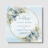 Elegant Blue Floral Gold Glitter Guest Book Gästebuch (Vorderseite)