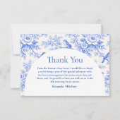 Elegant Blue Floral Graduation Party Dankeskarte (Vorderseite)
