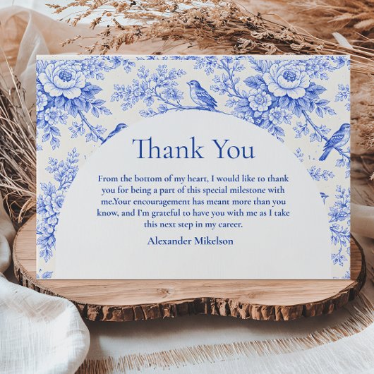 Elegant Blue Floral Graduation Party Dankeskarte