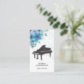 Elegant Blue Floral Grand Piano Musiker Pianist Visitenkarte (Stehend Vorderseite)