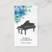 Elegant Blue Floral Grand Piano Musiker Pianist Visitenkarte (Vorderseite)