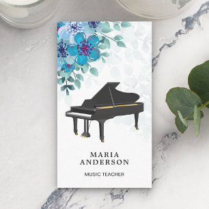 Elegant Blue Floral Grand Piano Musiker Pianist Visitenkarte