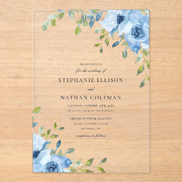 Elegant Blue Floral Greenerity Wedding Acryleinladungen