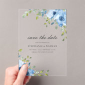 Elegant Blue Floral Greenery Save The Date Acryleinladungen (Insitu (Handheld))