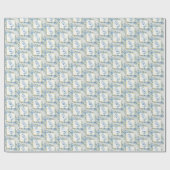 Elegant Blue Floral Happy Geburtsname Geschenkpapier (Flach)