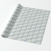 Elegant Blue Floral Happy Geburtsname Geschenkpapier (Ungerollt)