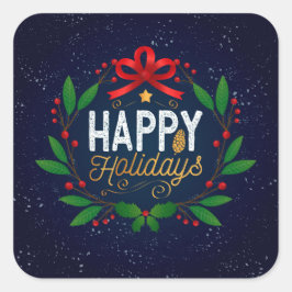 Elegant Blue Floral Happy Holidays | Aufkleber