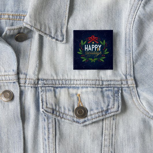 Elegant Blue Floral Happy Holidays | Schaltfläche  Button (Beispiel)