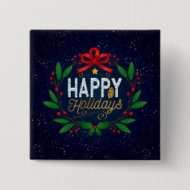 Elegant Blue Floral Happy Holidays | Schaltfläche Button