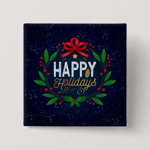 Elegant Blue Floral Happy Holidays Schaltfläche Button
