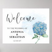 Elegant Blue Floral Hydrangea Wedding Sign Poster (Vorne)