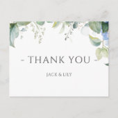 Elegant Blue Floral Hydrangea Wedding Vielen Dank Postkarte (Vorderseite)