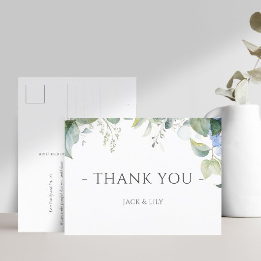 Elegant Blue Floral Hydrangea Wedding Vielen Dank Postkarte