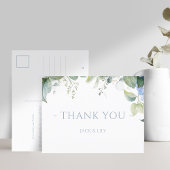 Elegant Blue Floral Hydrangea Wedding Vielen Dank Postkarte