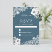 Elegant Blue Floral Lace Islamischer RSVP Karte (Stehend Vorderseite)