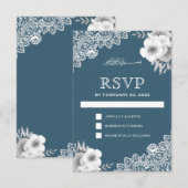Elegant Blue Floral Lace Islamischer RSVP Karte (Vorne/Hinten)