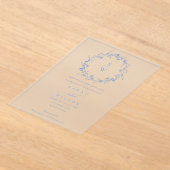 Elegant Blue Floral Laurel Wreath Monogram Wedding Acryleinladungen (Ablage )