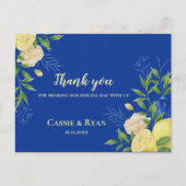 Elegant Blue Floral Lemon Wedding Dankeschön Karte (Vorderseite)