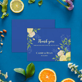 Elegant Blue Floral Lemon Wedding Dankeschön Karte