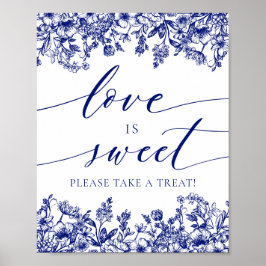 Elegant Blue Floral Liebe ist Sweet Leckerei Fevor Poster
