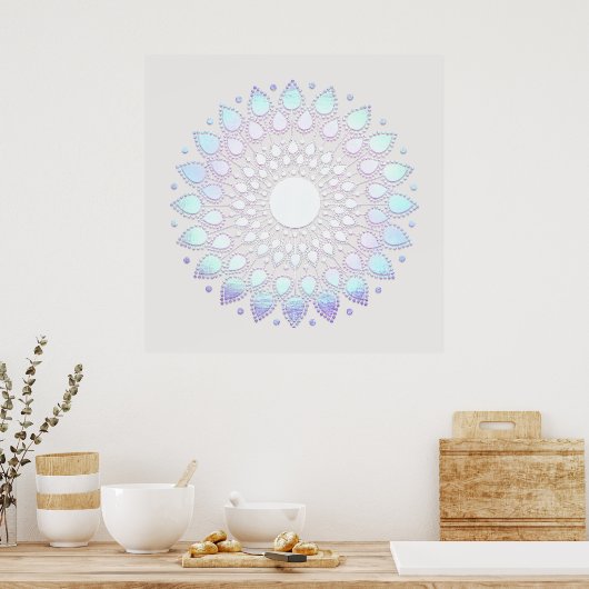 Elegant Blue Floral Lotus Mandala Poster (Küche)