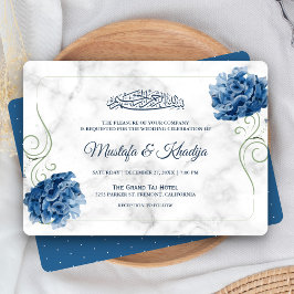 Elegant Blue Floral Marble Islamische Hochzeit Einladung