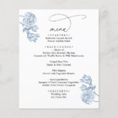 Elegant Blue Floral Modern Script Wedding Menu (Vorderseite)