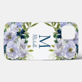 Elegant Blue Floral Monogram Name Case-Mate iPhone Hülle (Rückseite (Horizontal))