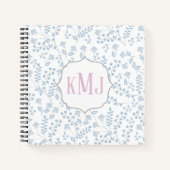 Elegant Blue Floral Monogram Notizblock (Vorderseite)