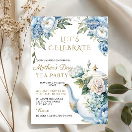 Elegant Blue Floral Mother's Day Tea Party  Einladung