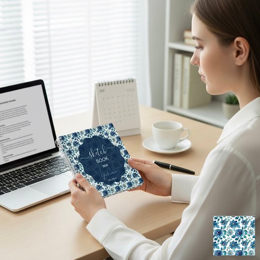 Elegant Blue Floral Notizblock