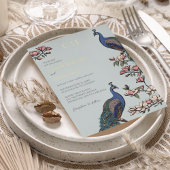 Elegant Blue Floral Peacock Wedding Folieneinladung