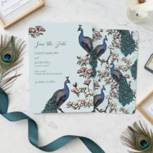 Elegant Blue Floral Peacock Wedding