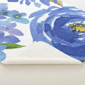 Elegant Blue Floral Peony Watercolor Personalisier Sherpadecke (3/4)