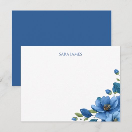 Elegant Blue Floral Personal Postcard Postkarte (Vorne/Hinten)