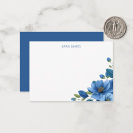 Elegant Blue Floral Personal Stationery Note Card Mitteilungskarte