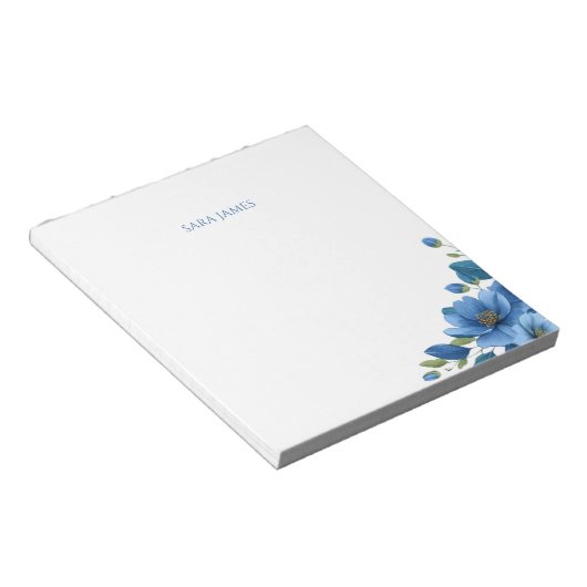 Elegant Blue Floral Personal Stationery Notepad Notizblock (angewinkelt)